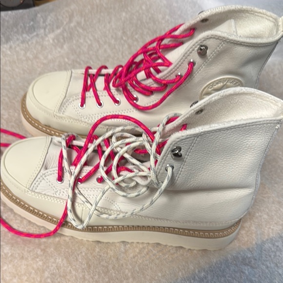 NEW Women's High-Top Sneakers - White and Pink- soft, buttery leather UNISEX - Picture 8 of 8